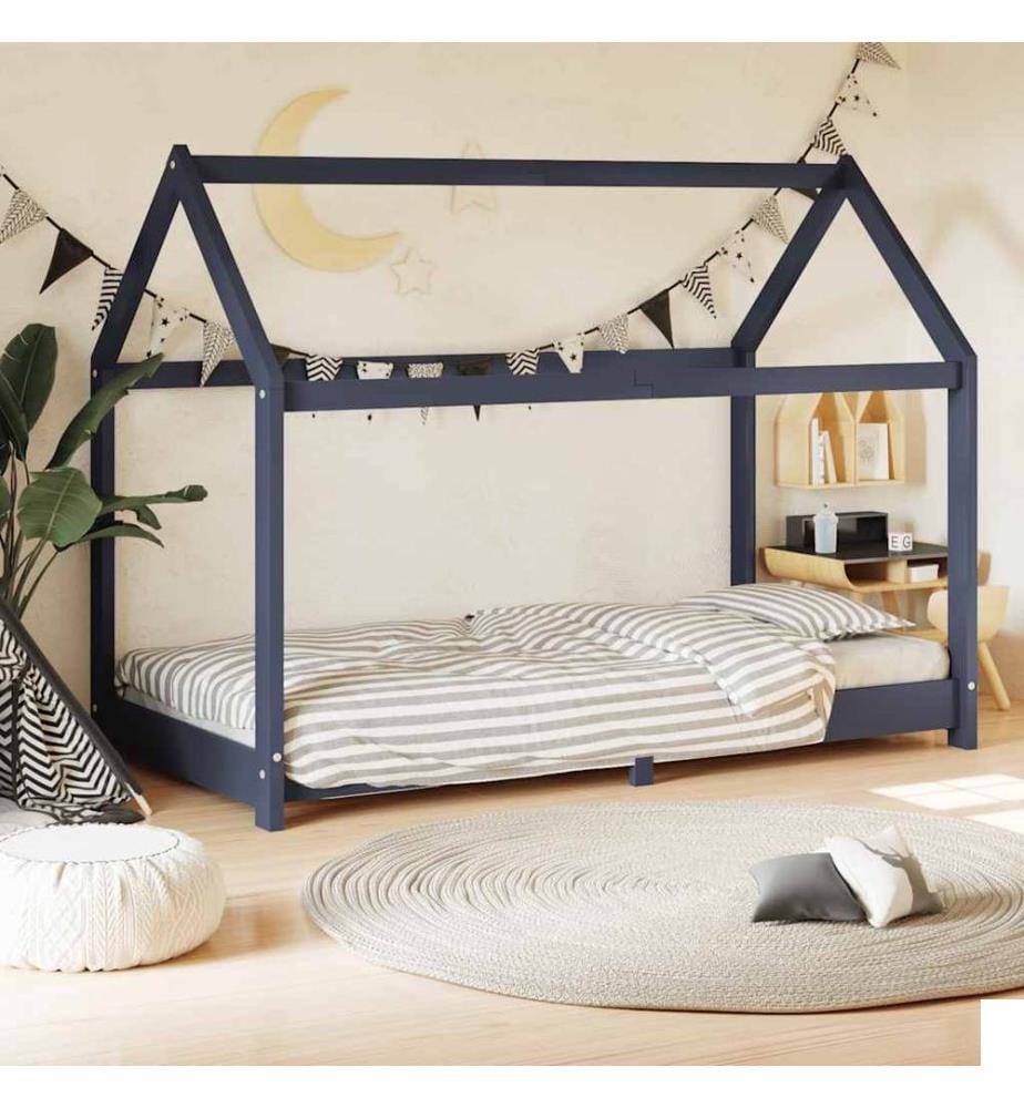 Cadre de lit d'enfant Gris Bois de pin massif 70x140 cm