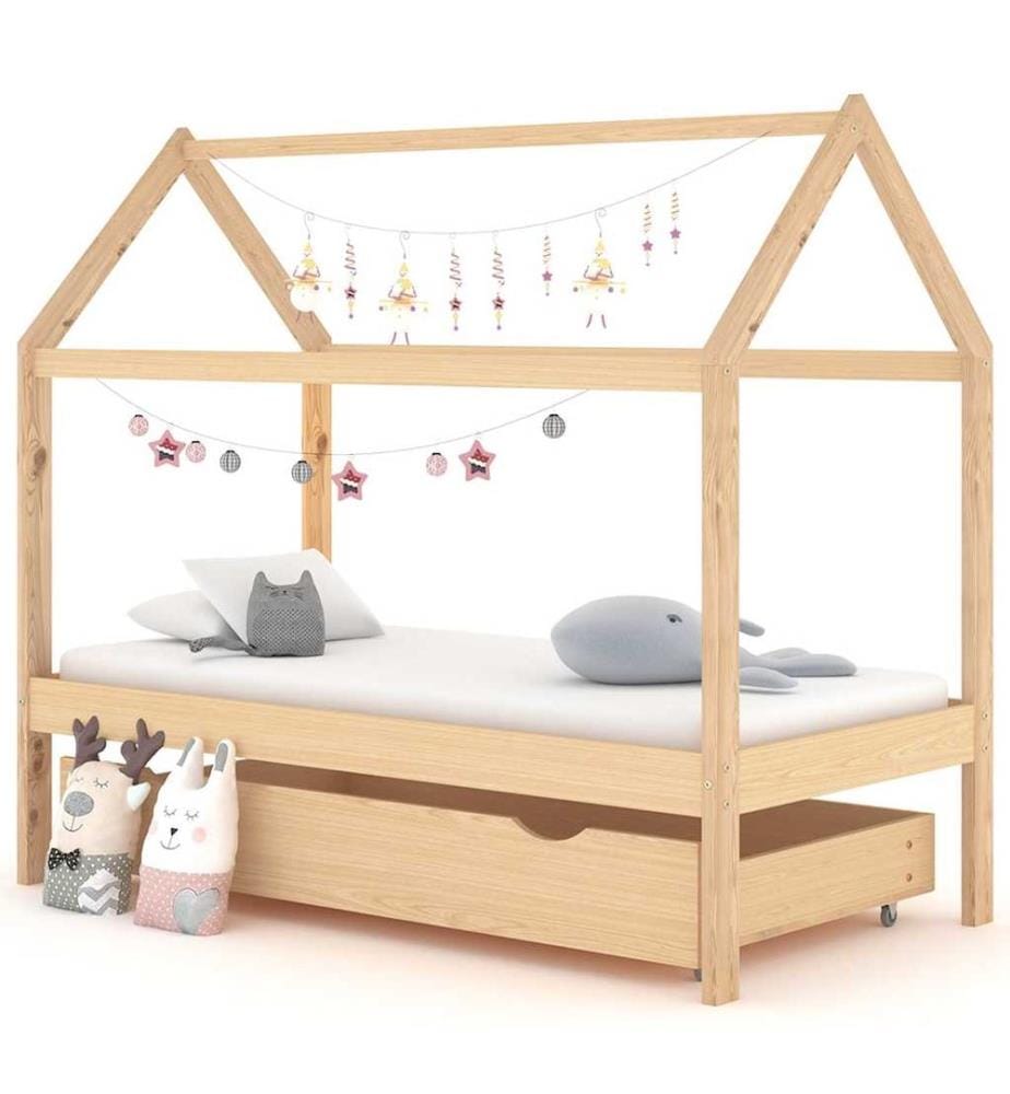 Cadre de lit pour enfant et un tiroir bois pin massif 80x160 cm