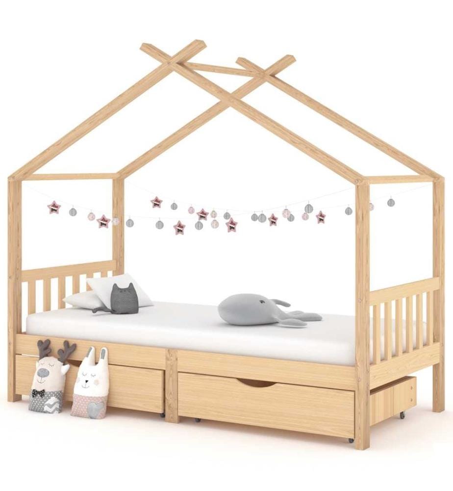 Cadre de lit enfant avec tiroirs bois de pin massif 90x200 cm
