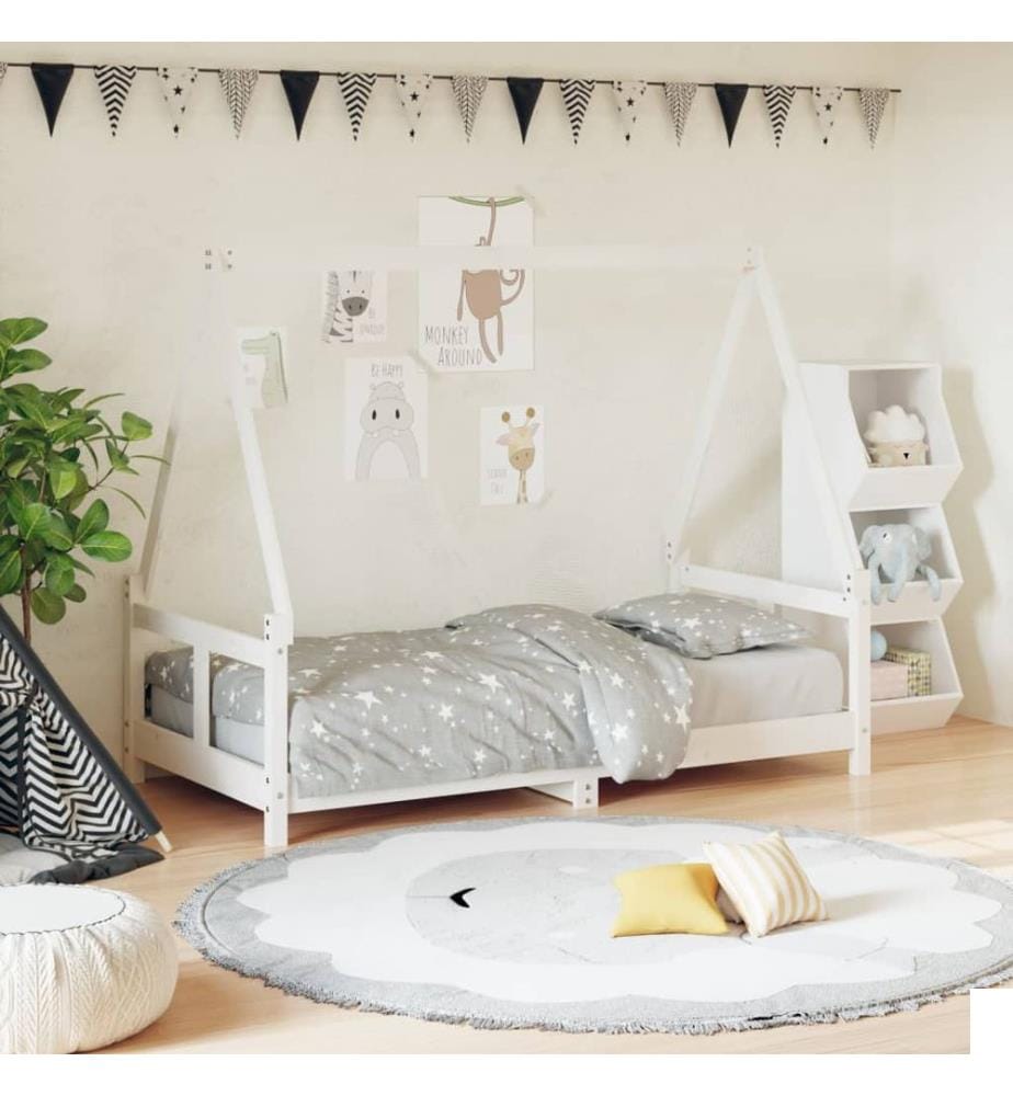 Cadre de lit pour enfant blanc 80x160 cm bois de pin massif