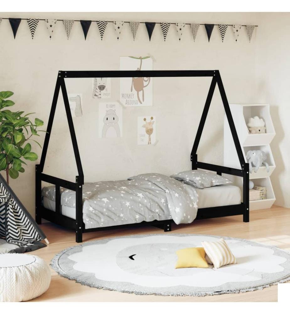 Cadre de lit pour enfant noir 80x160 cm bois de pin massif