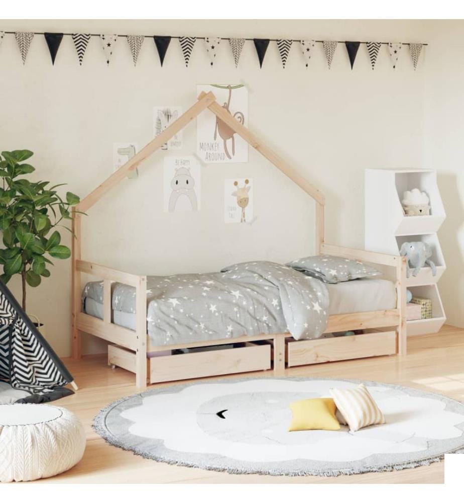 Cadre de lit pour enfant et tiroirs 80x160cm bois de pin massif