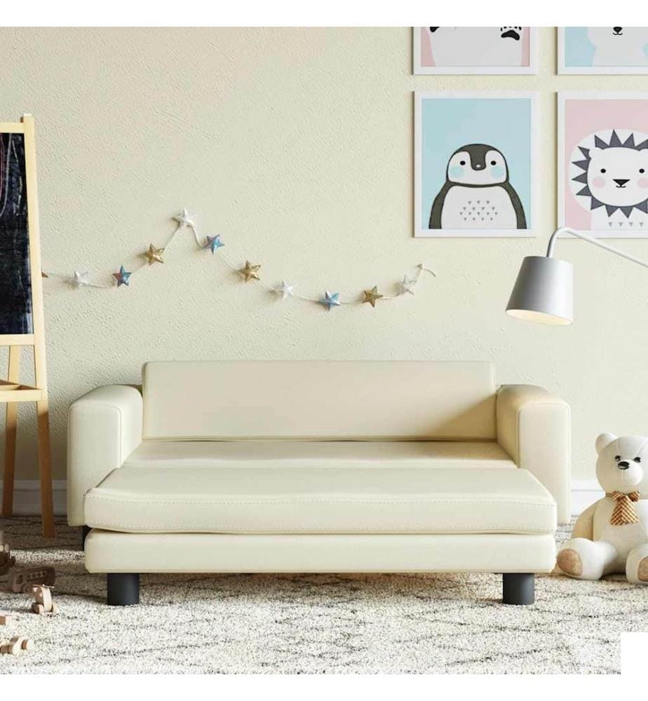 Canapé avec repose-pied pour enfants crème 100x50x30 cm