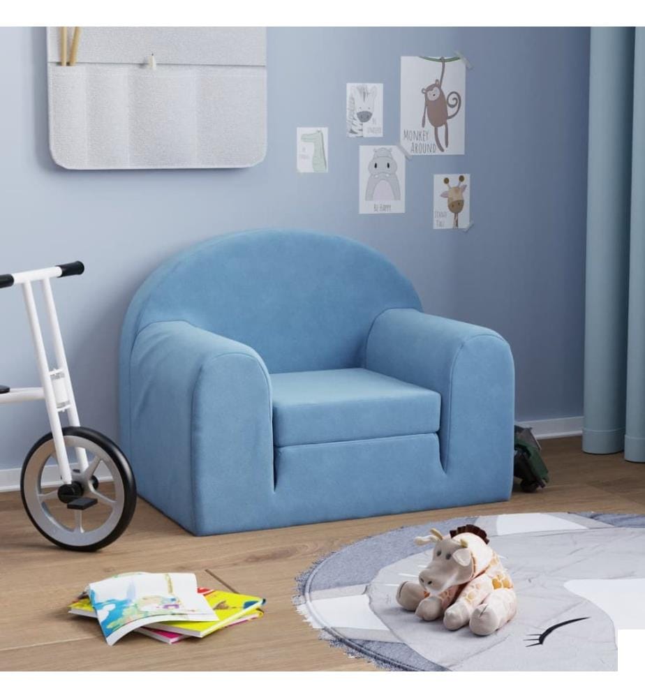 Canapé-lit pour enfants bleu peluche douce