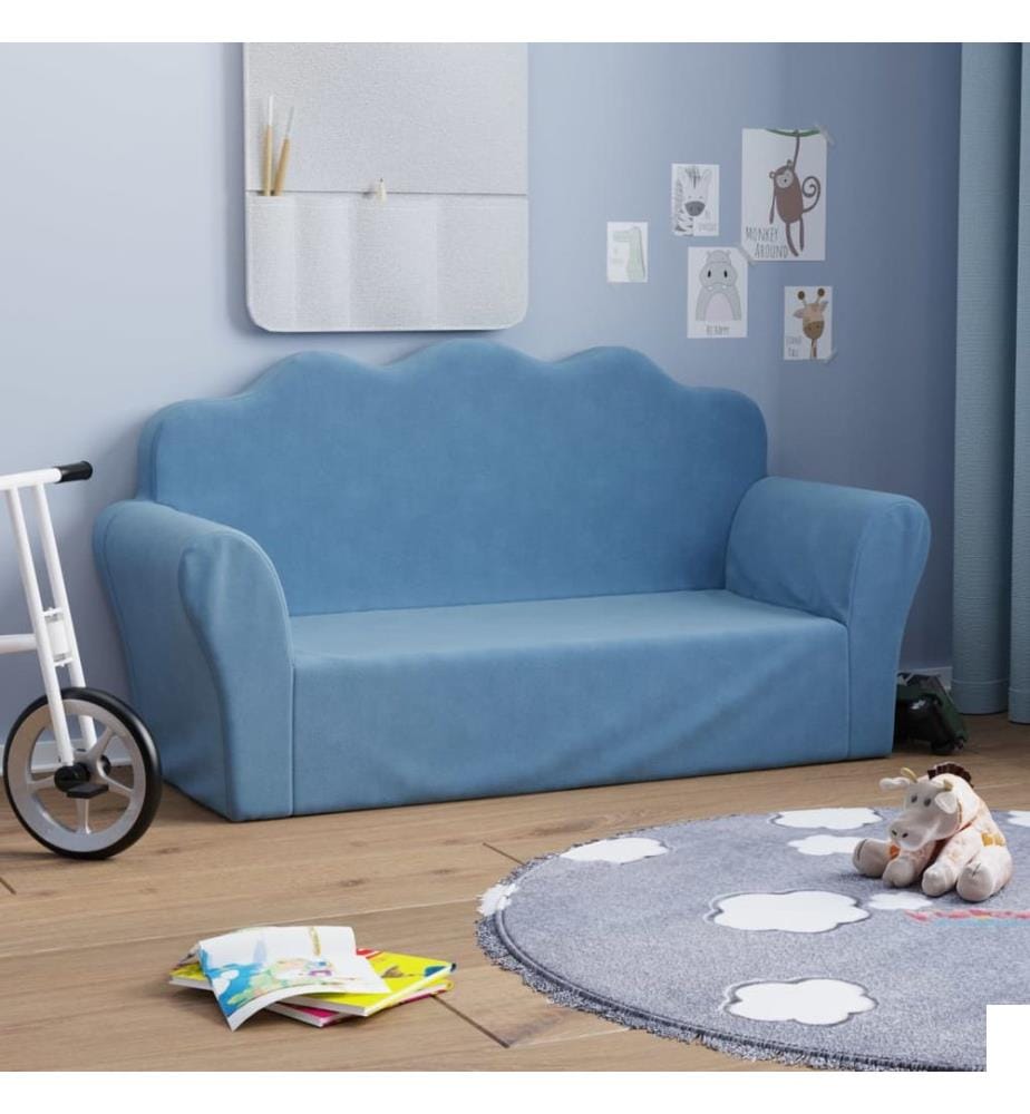 Canapé pour enfants 2 places bleu peluche douce