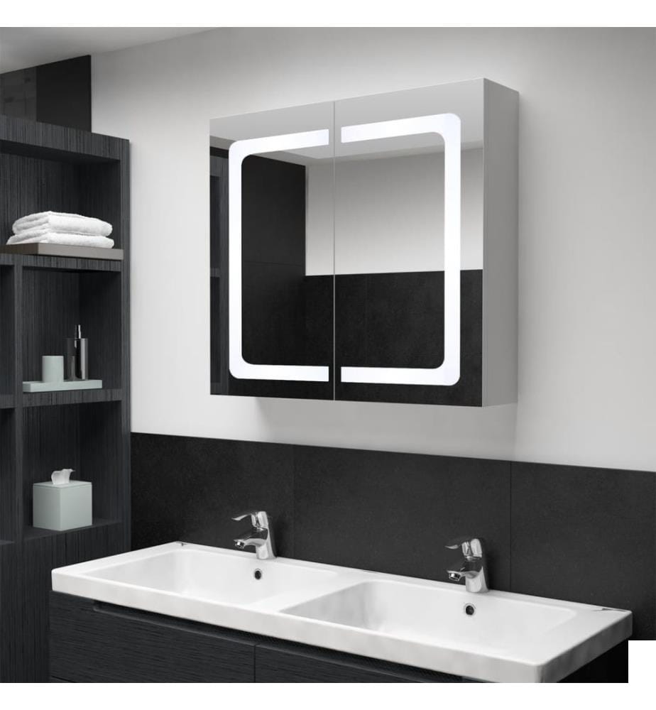 Armoire de salle de bain à miroir LED 80x12,2x68 cm