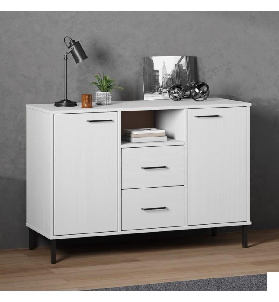 Buffet avec pieds en métal Blanc 113x40x77 cm Bois massif OSLO
