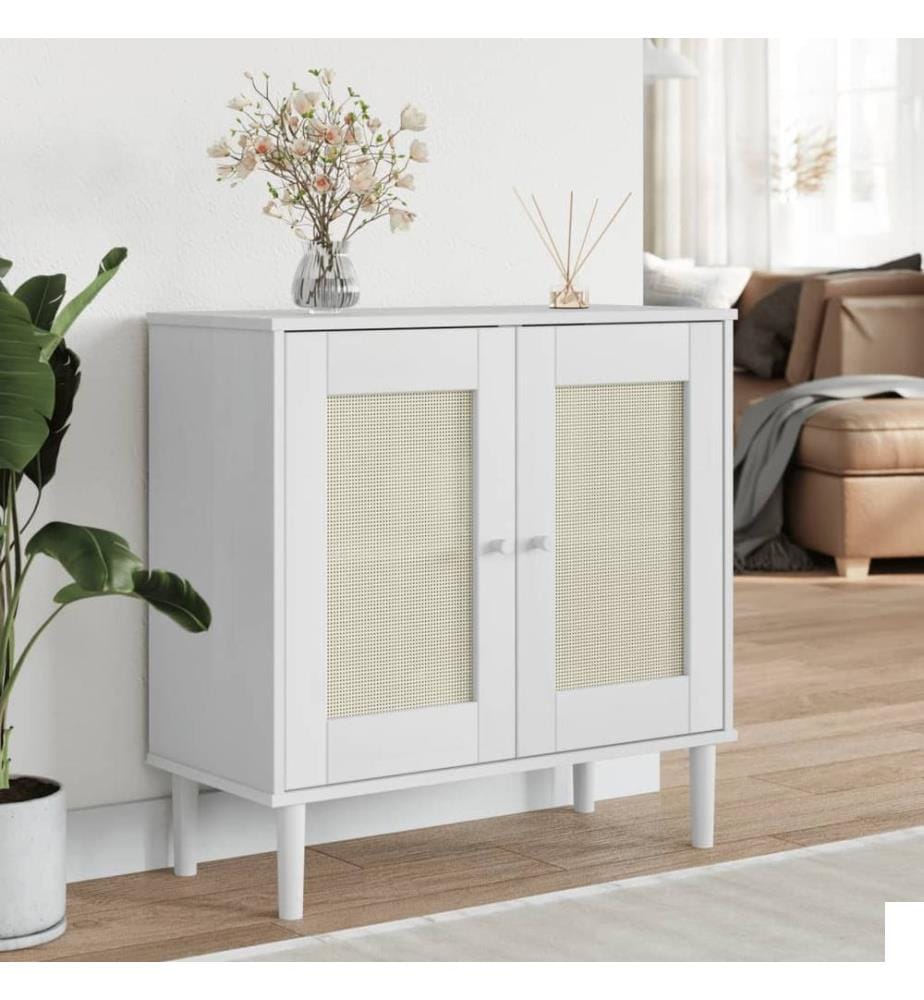 Buffet SENJA aspect rotin blanc 80x35x80 cm bois massif de pin