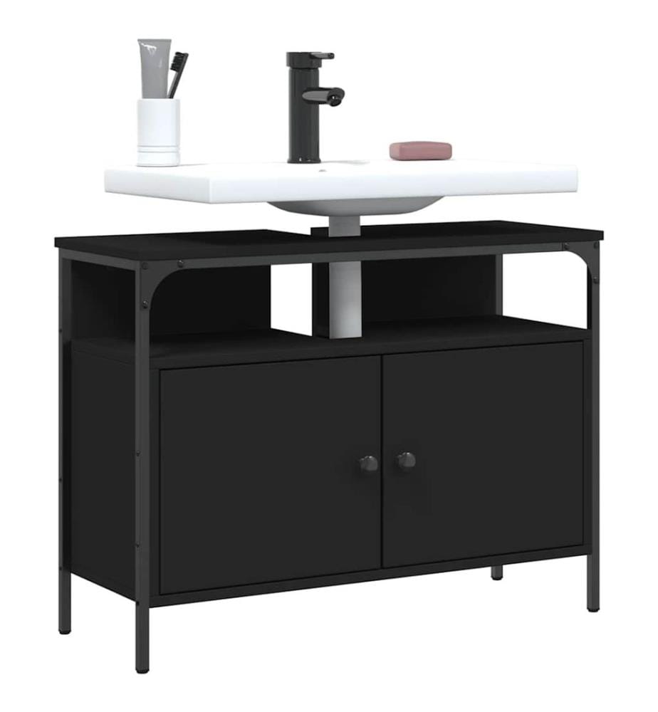 Armoire lavabo de salle de bain noir 80x30x60 cm