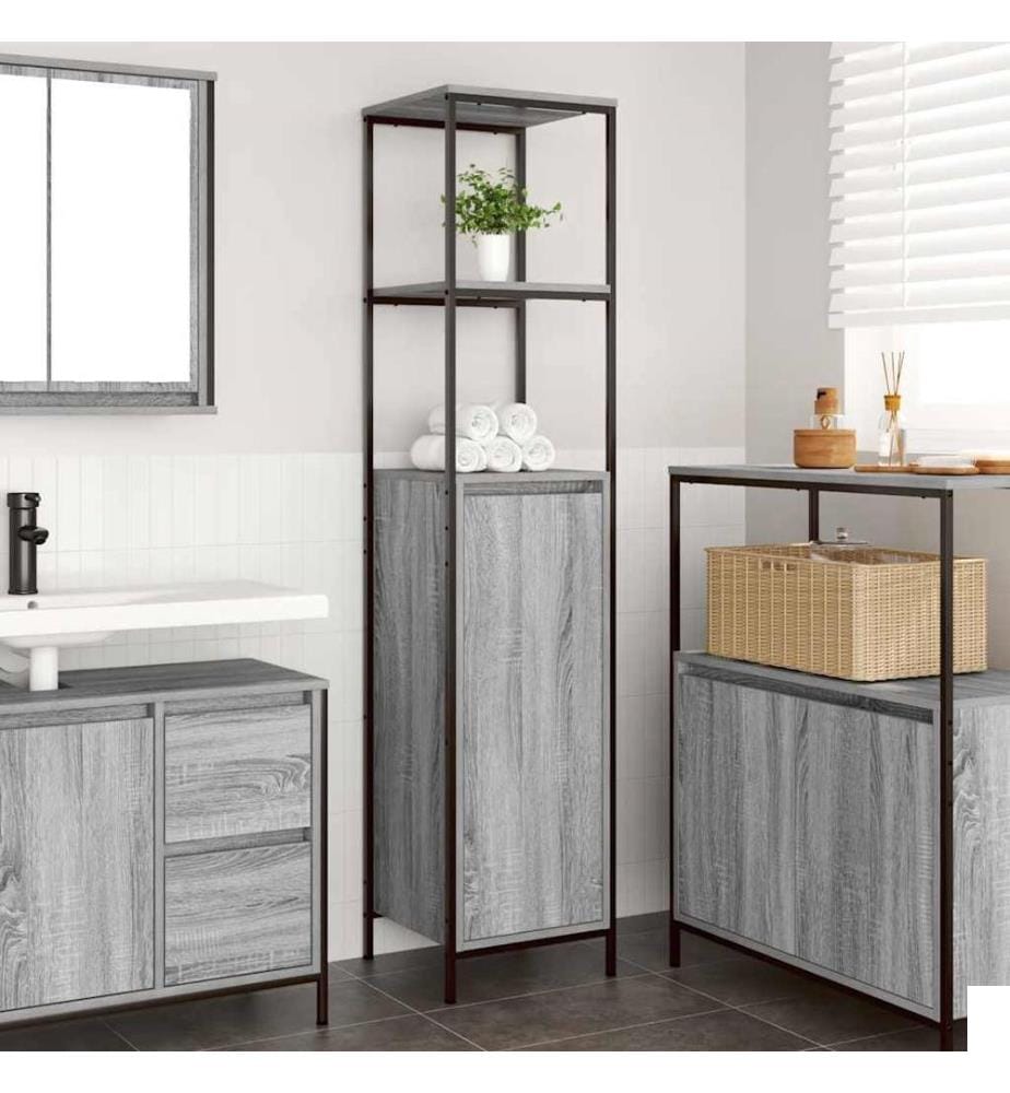 Meuble de salle de bain avec étagères sonoma gris 36x35x165 cm