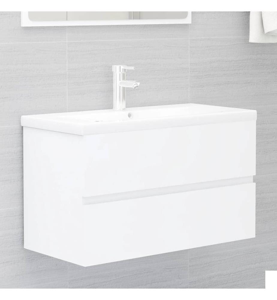 Armoire d'évier avec lavabo intégré blanc bois d'ingénierie