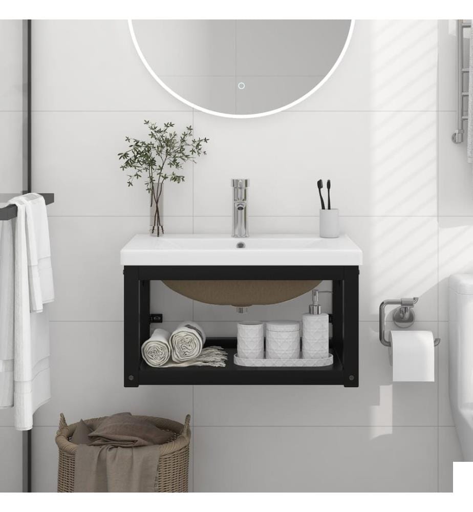 Cadre de lavabo de salle de bain vasque à encastrer Noir Fer