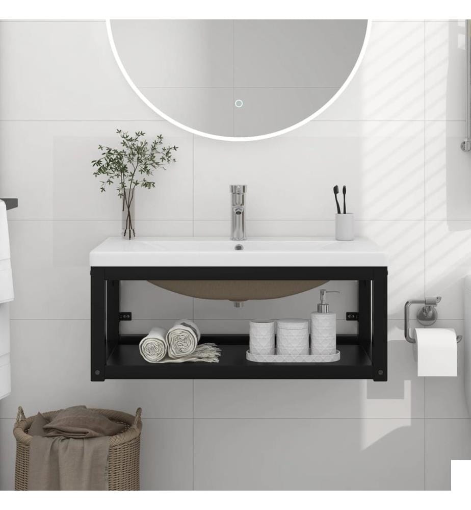 Cadre de lavabo de salle de bain vasque à encastrer Noir Fer