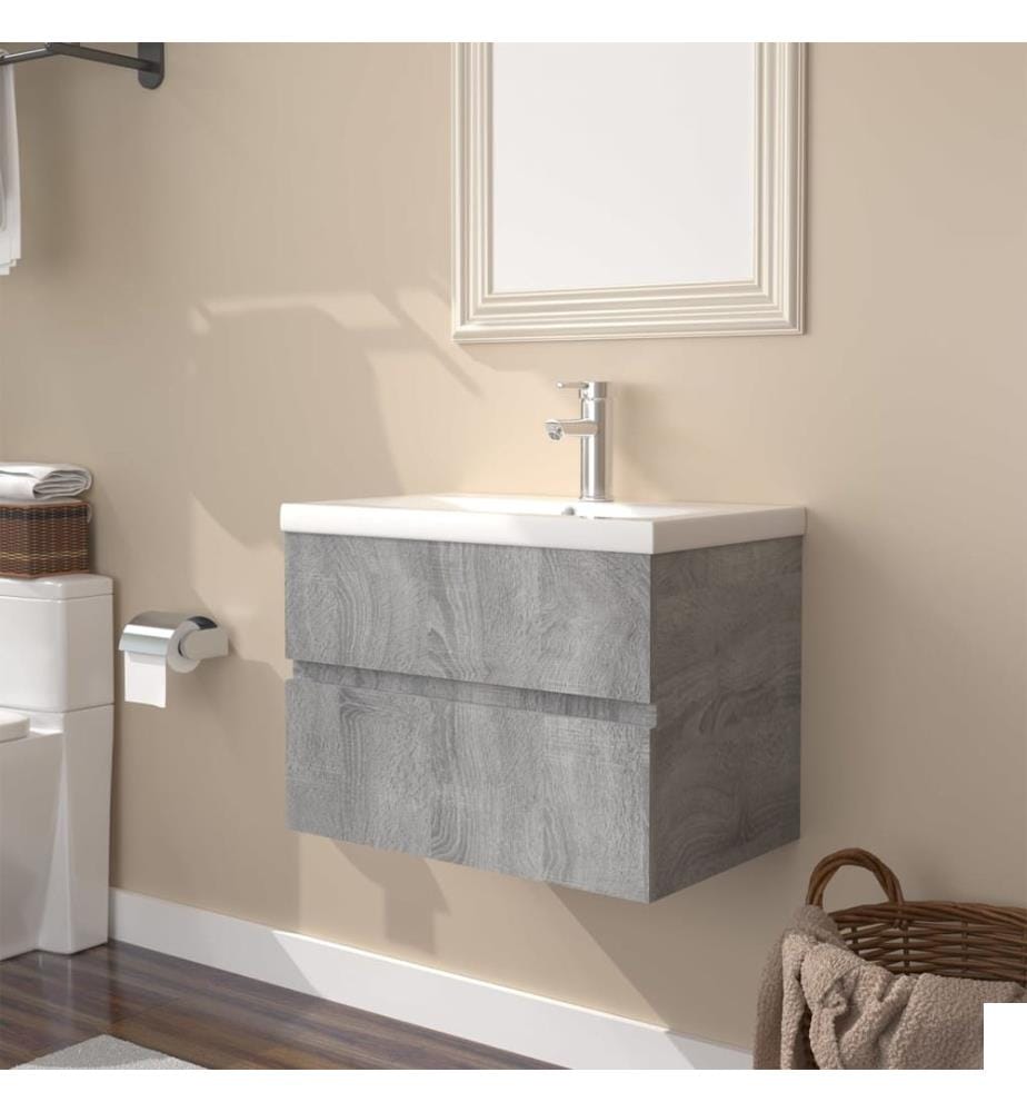 Meuble lavabo avec bassin intégré Sonoma gris Bois d'ingénierie