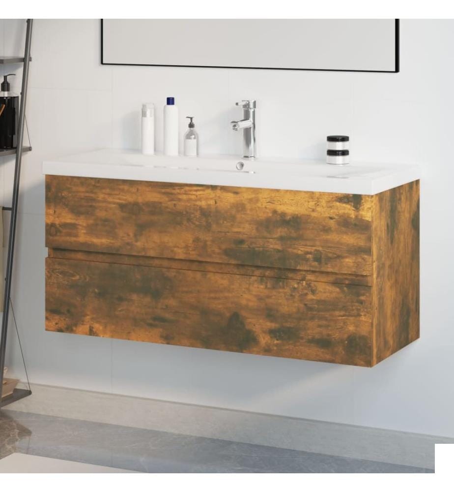 Meuble lavabo avec bassin intégré Chêne fumé Bois d'ingénierie