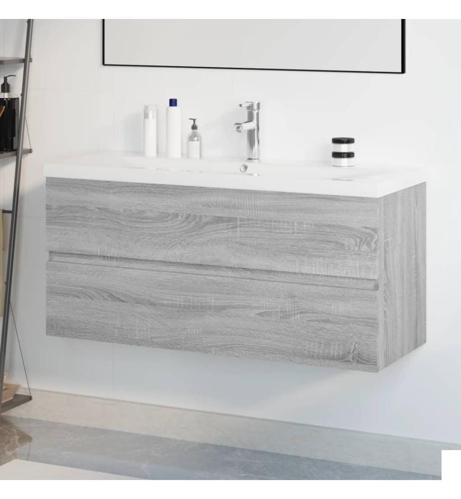Meuble lavabo avec bassin intégré Sonoma gris Bois d'ingénierie