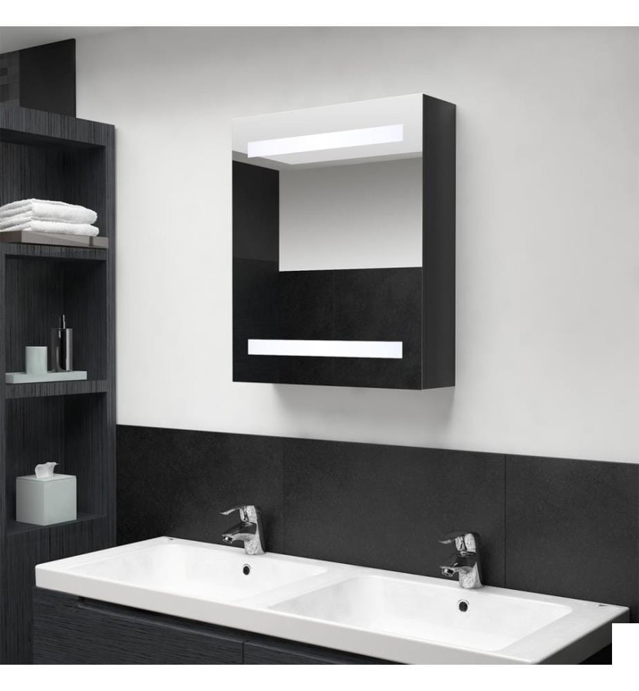 Armoire de salle de bain à miroir LED noir brillant 50x14x60 cm