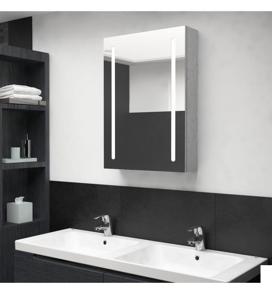Armoire de salle de bain à miroir LED gris béton 50x13x70 cm