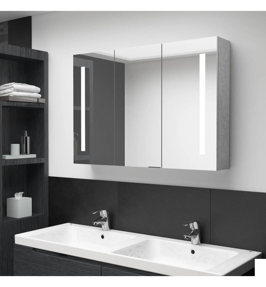 Armoire de salle de bain à miroir LED Gris béton 89x14x62 cm