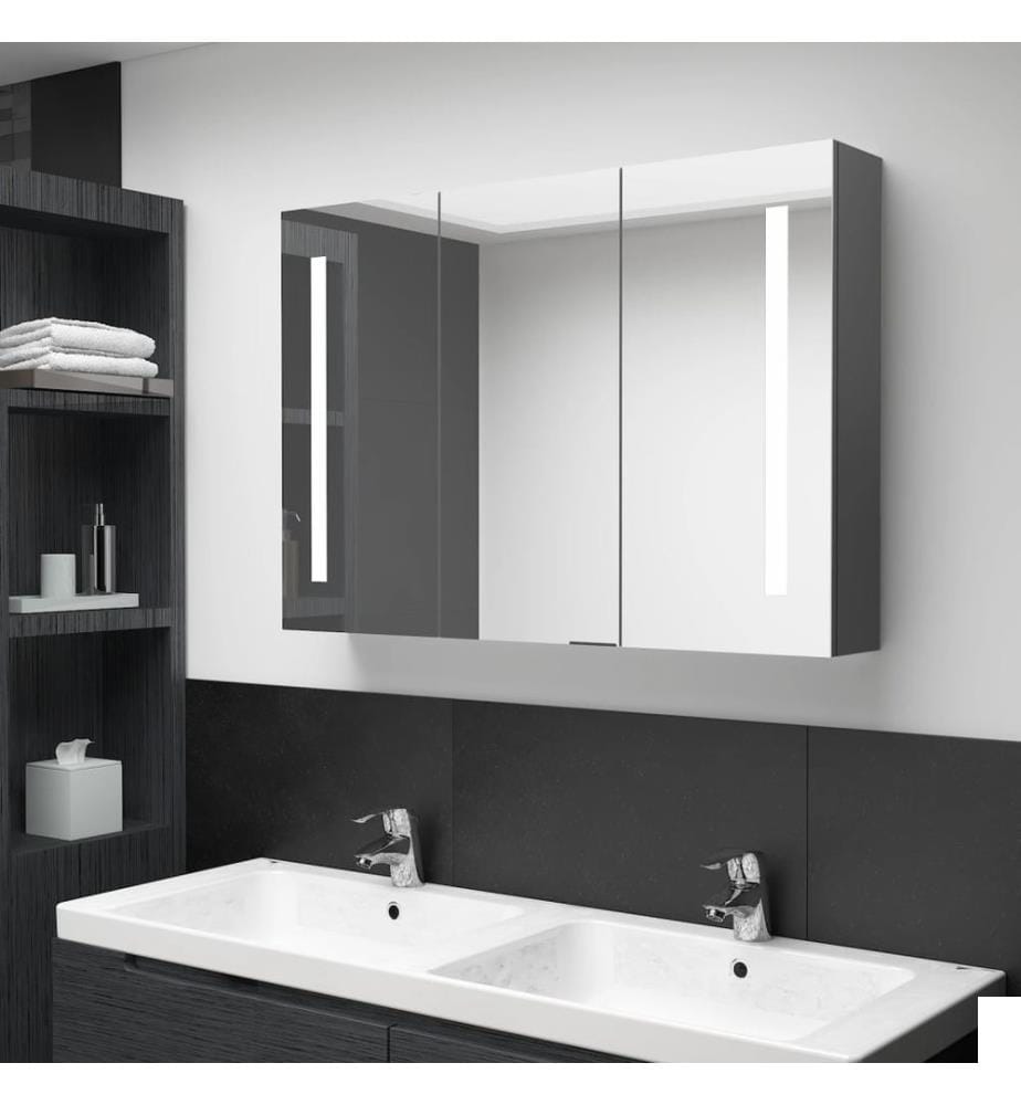 Armoire de salle de bain à miroir LED 89x14x62 cm Gris