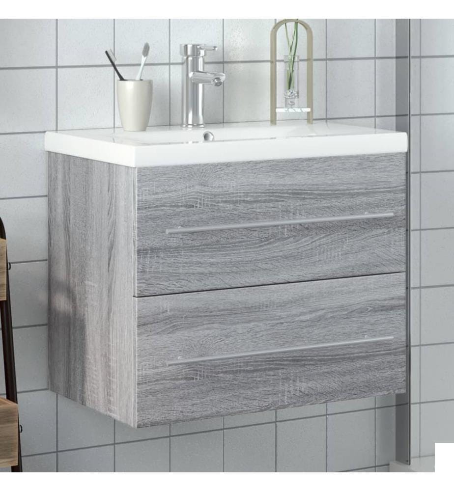Armoire lavabo de salle de bain avec bassin intégré sonoma gris