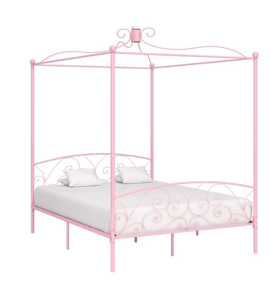 Cadre de lit à baldaquin sans matelas rose métal 160x200 cm