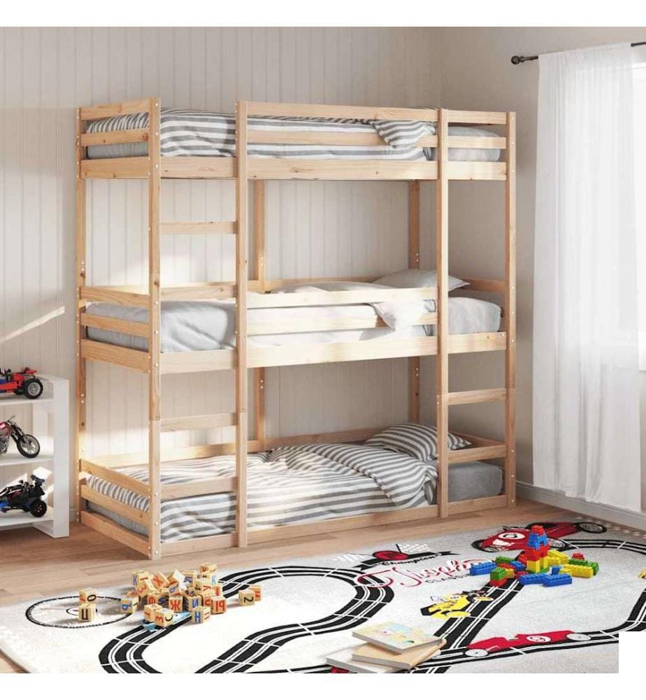 Lit superposé triple sans matelas 90x200 cm bois de pin massif