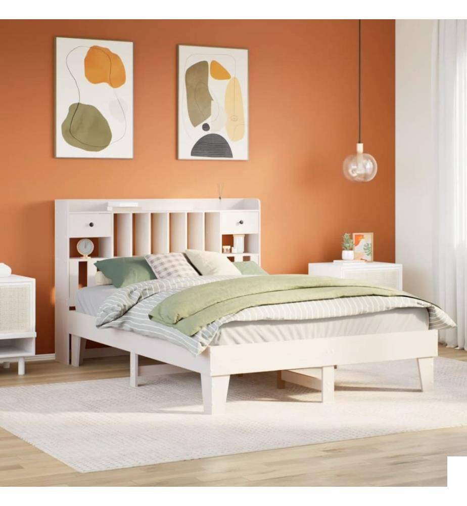 Cadre de lit sans matelas blanc 160x200 cm bois de pin massif