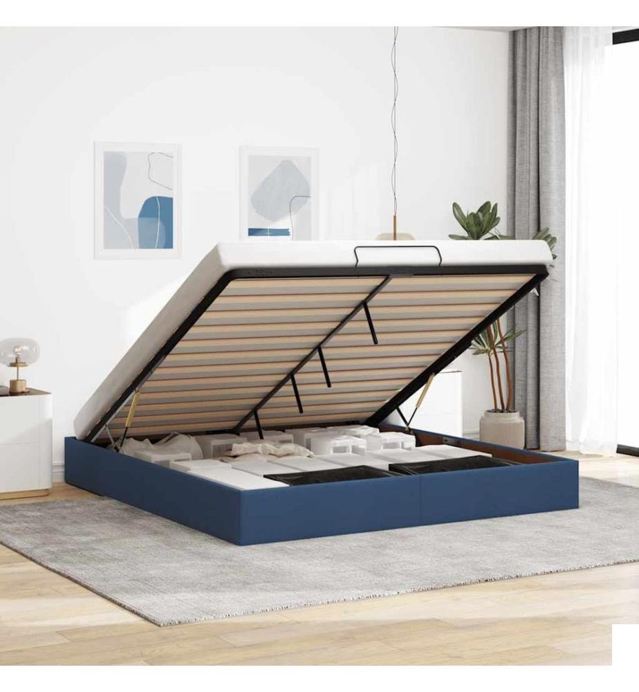 Cadre de lit ottoman sans matelas bleu 160x200 cm tissu