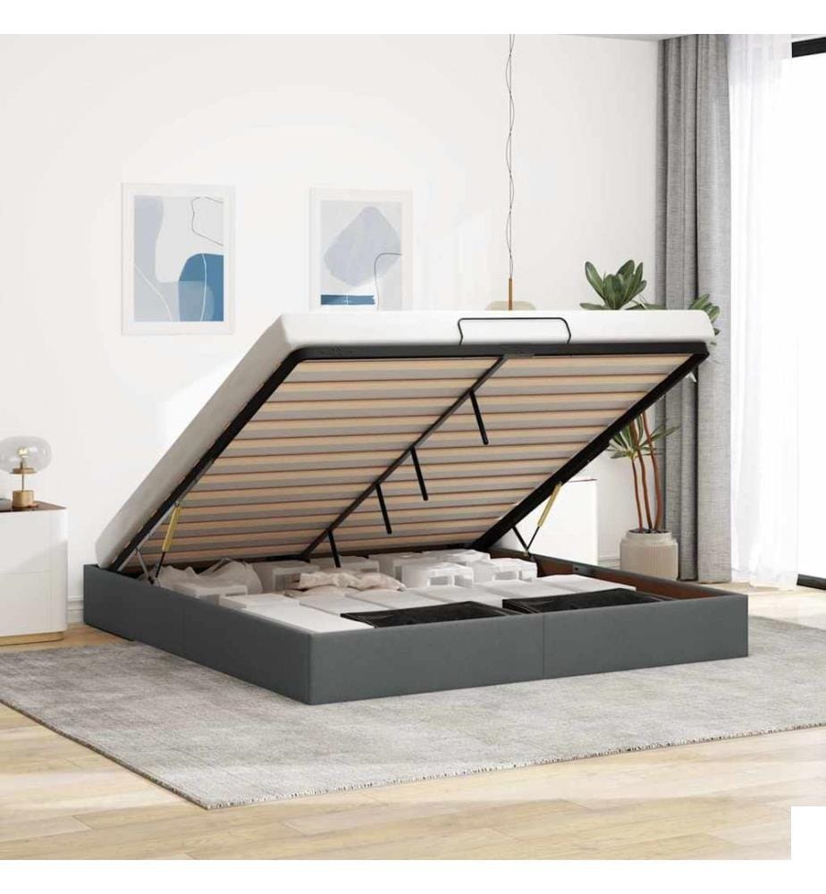 Cadre de lit ottoman sans matelas gris foncé 200x200 cm tissu