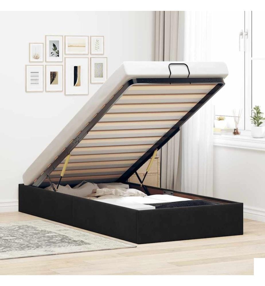 Cadre de lit ottoman sans matelas noir 100x200 cm velours