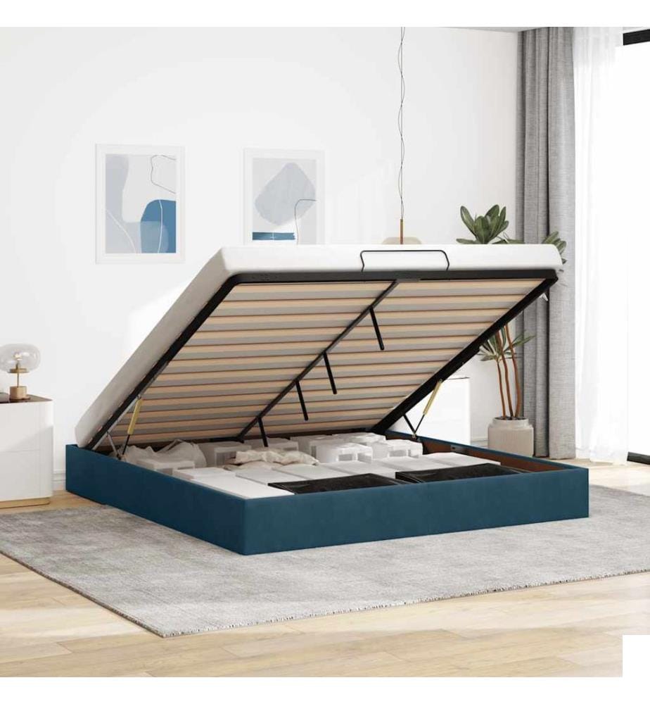 Cadre de lit ottoman sans matelas bleu foncé 160x200 cm velours