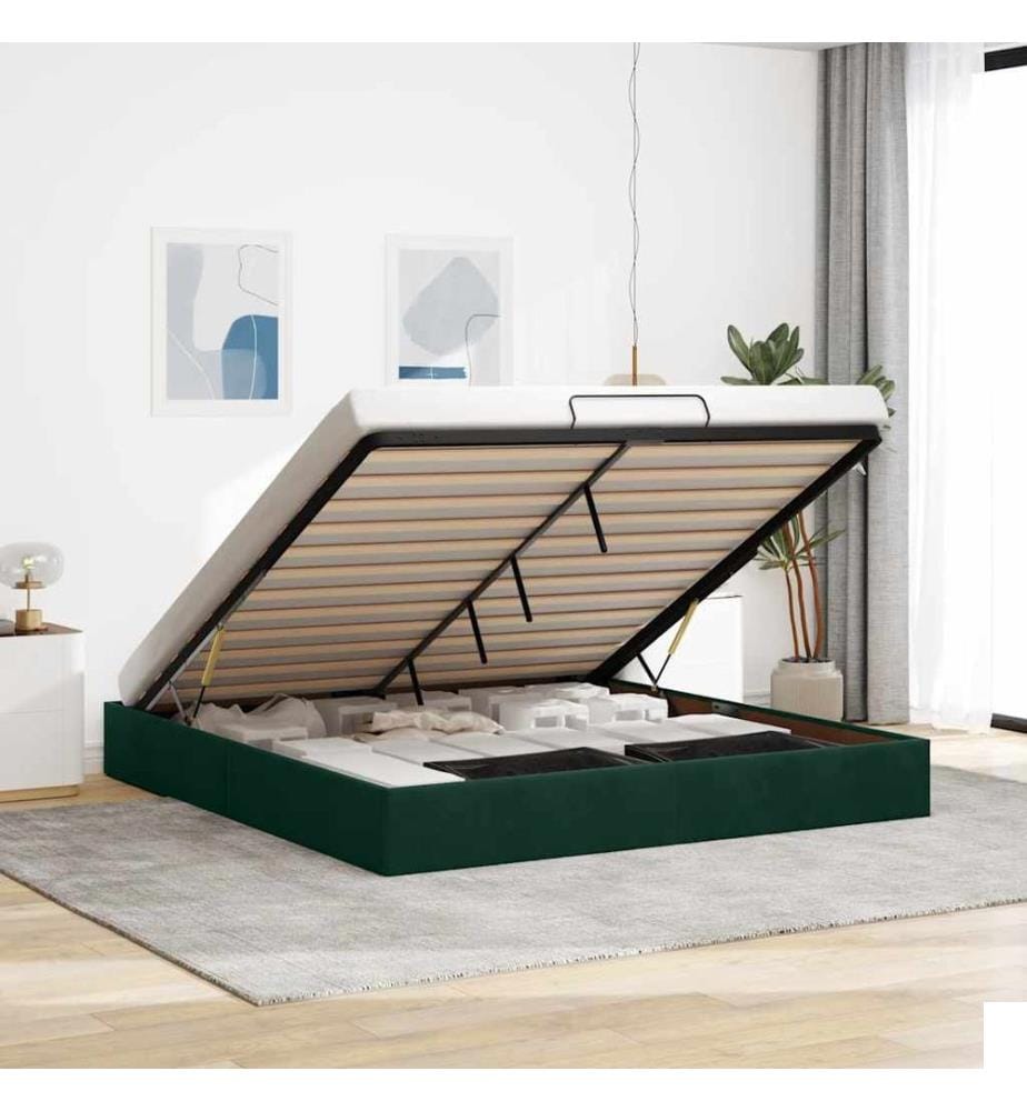 Cadre de lit ottoman avec matelas vert foncé 180x200 cm velours