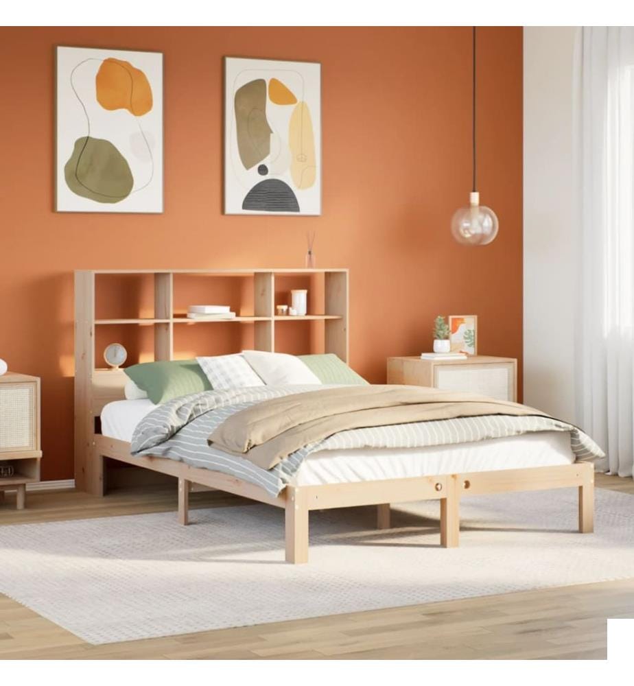 Lit bibliothèque sans matelas 140x200 cm bois massif de pin