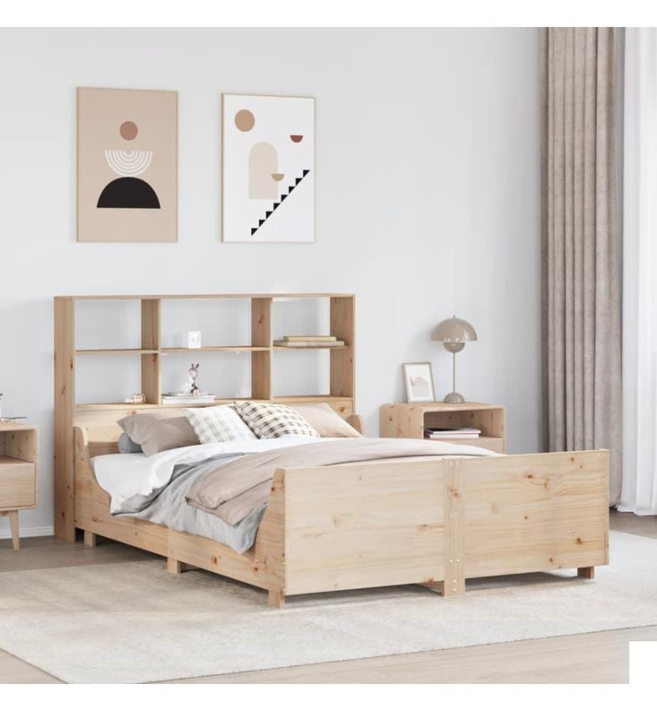 Lit bibliothèque sans matelas 140x200 cm bois massif