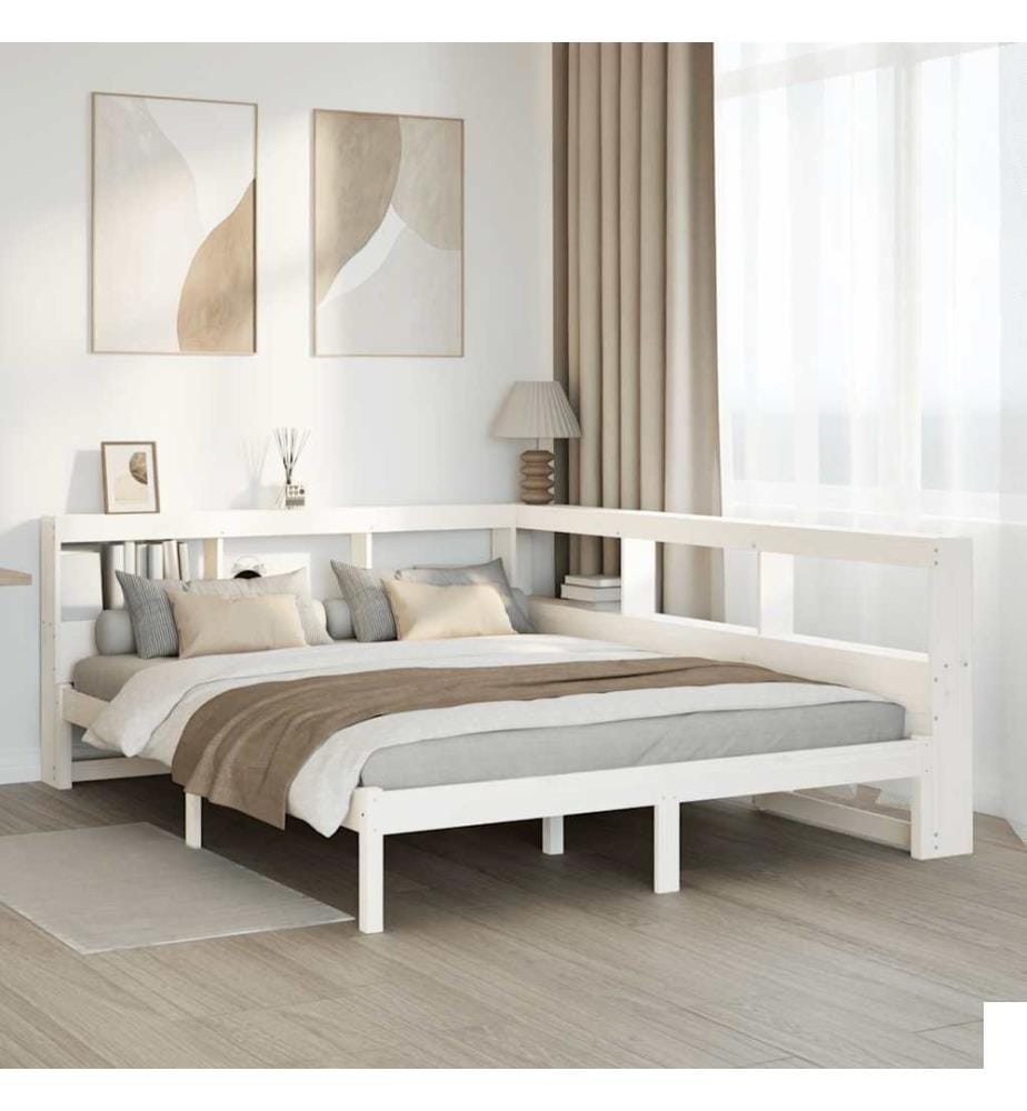 Lit bibliothèque sans matelas blanc 140x200 cm bois pin massif