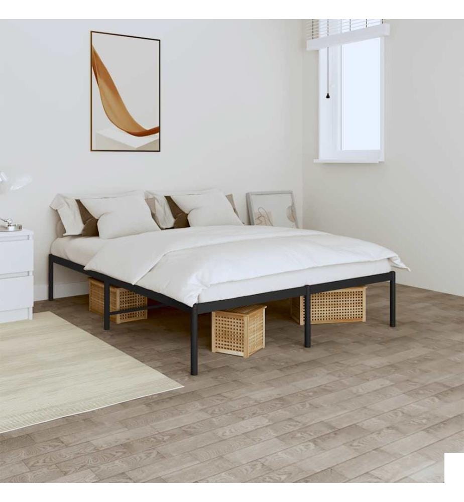 Cadre de lit métal sans matelas noir 140x200 cm