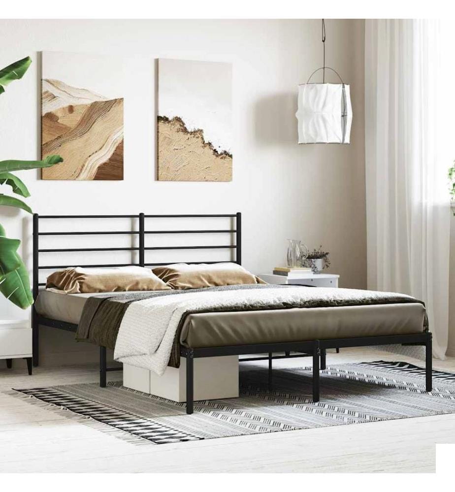 Cadre de lit métal sans matelas avec tête de lit noir 140x200cm