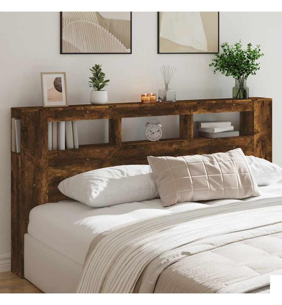 Tête de lit à LED chêne fumé 200x18,5x103,5cm bois d'ingénierie
