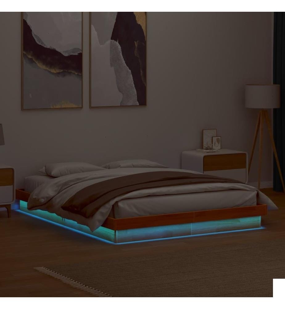 Cadre de lit à LED sans matelas 160x200 cm bois massif
