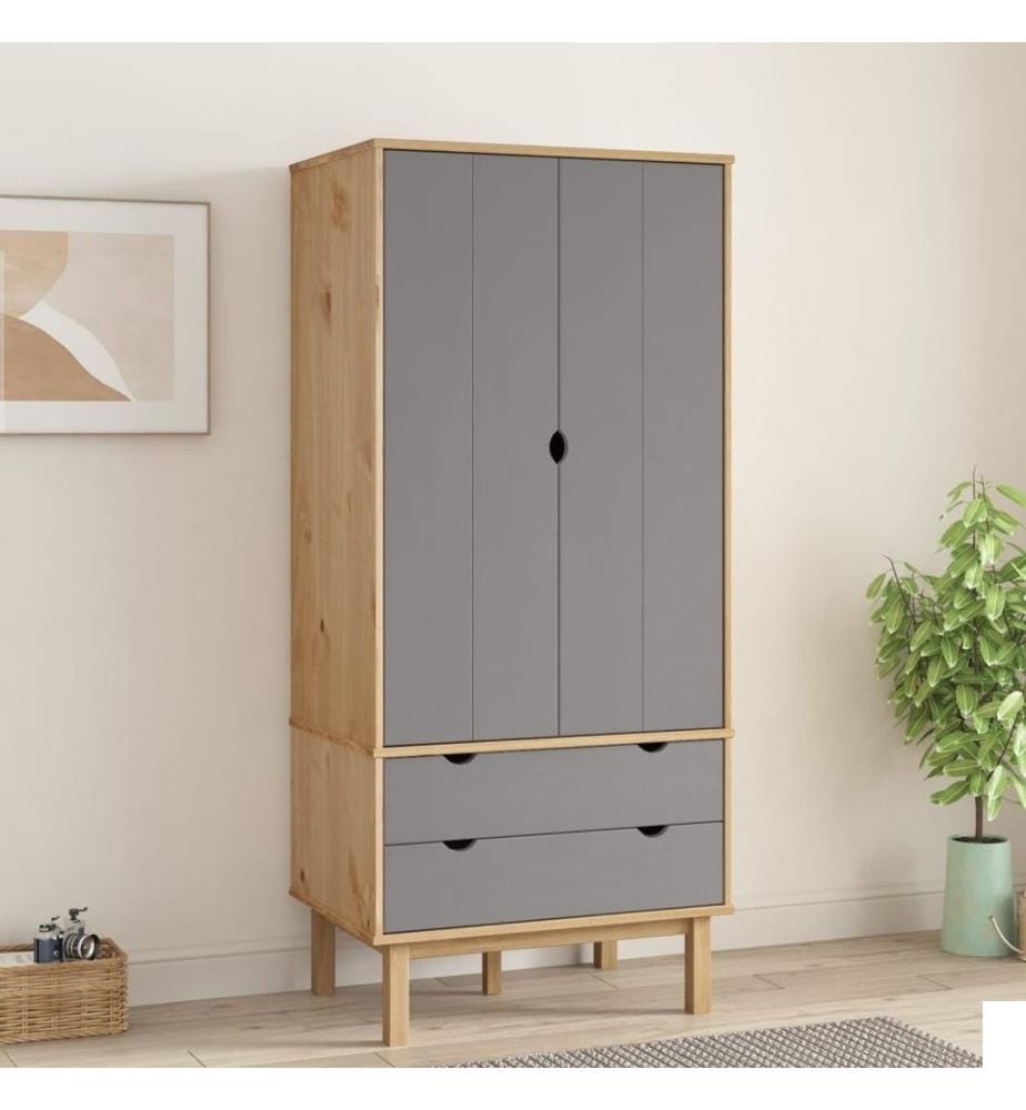 Garde-robe OTTA Marron et gris 76,5x53x172 cm Bois massif pin
