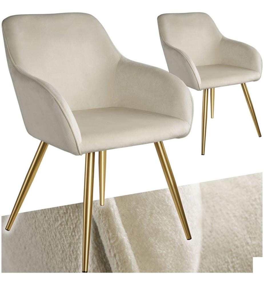 Chaise MARILYN Effet velours style scandinave - crèmeor, Lot de 2