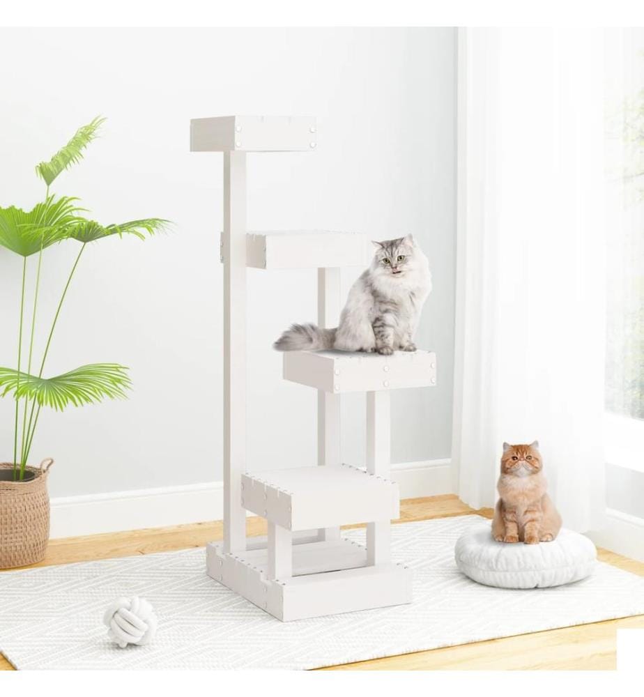 Arbre à chat Blanc 45,5x49x103 cm Bois de pin massif