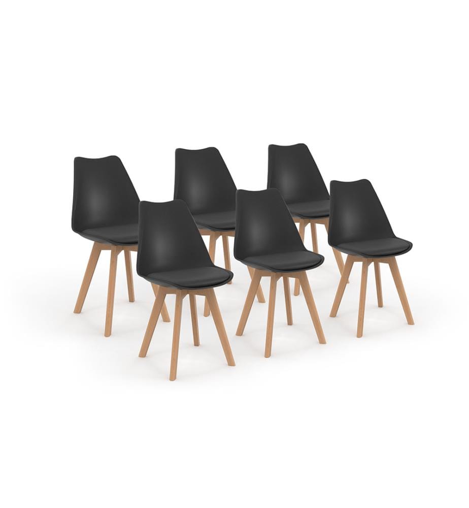 Lot de 6 Chaises scandinaves Nordia - Noir