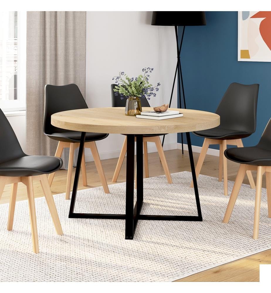Table à manger ronde Sana - Brun et noir