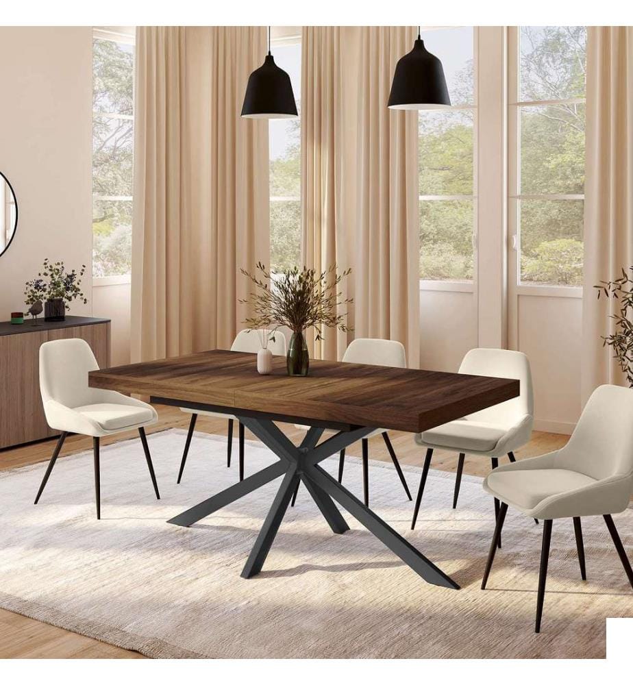 Table repas extensible Spider 160-200 cm - Brun et Noir