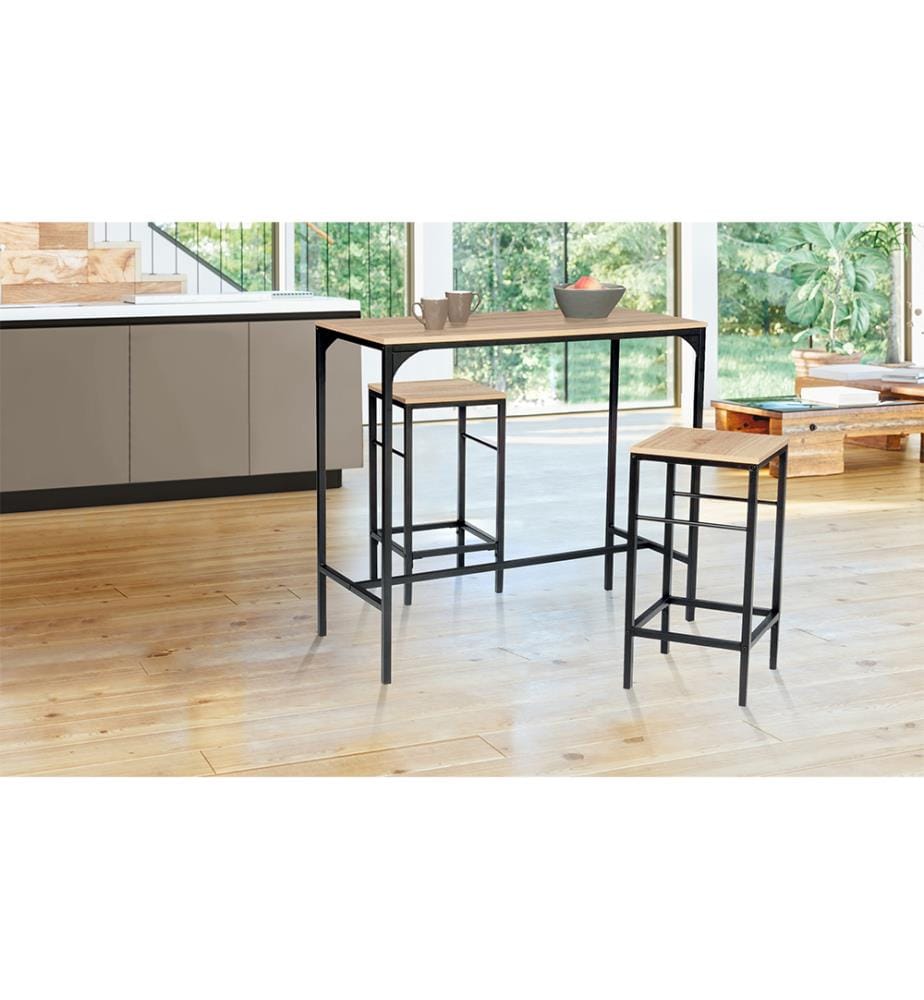 Table Haute de Repas Memphis et 2 Tabourets 95 x 45 x 95 cm - Bois & Noir
