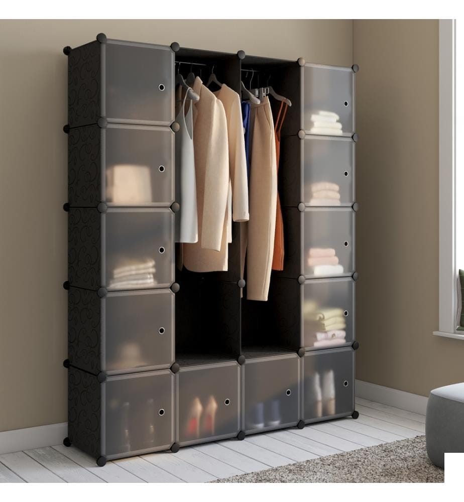 Armoire de rangement multifonction 12 cubes 143 x 36 x 178 cm - Noir