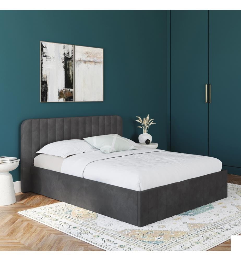 Lit coffre Valentina en velours avec sommier et tête de lit 160x200cm - Gris