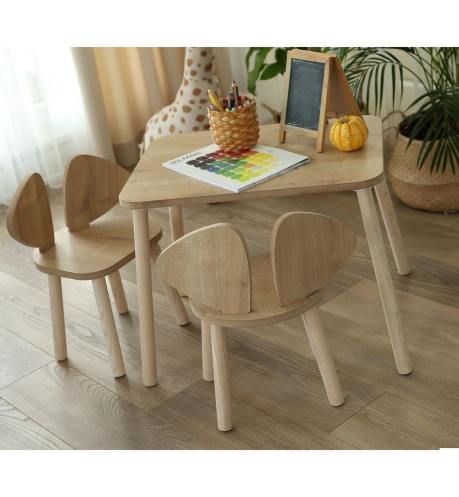 Ensemble table et chaises pour enfants, marron, 100 % MDF, pieds en hêtre